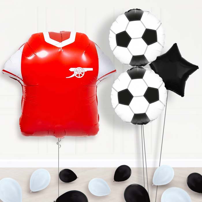 Arsenal Football Shirt Balloon Bouquet Delivery-Giant Balloon + 2 Themed Balloons + 1 Plain Balloon + Mini Balloons 
