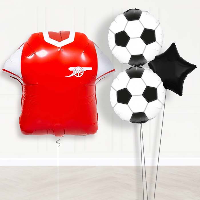Arsenal Football Shirt Balloon Bouquet Delivery-Giant Balloon + 2 Themed Balloons + 1 Plain Balloon 