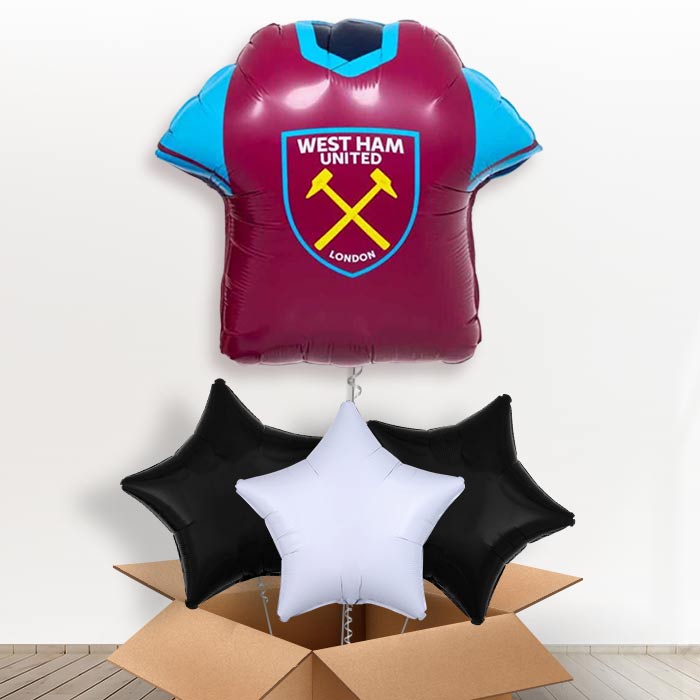 West Ham Football Shirt Helium Balloon in a Box - with 3 Plain Balloons | Party Save Smile