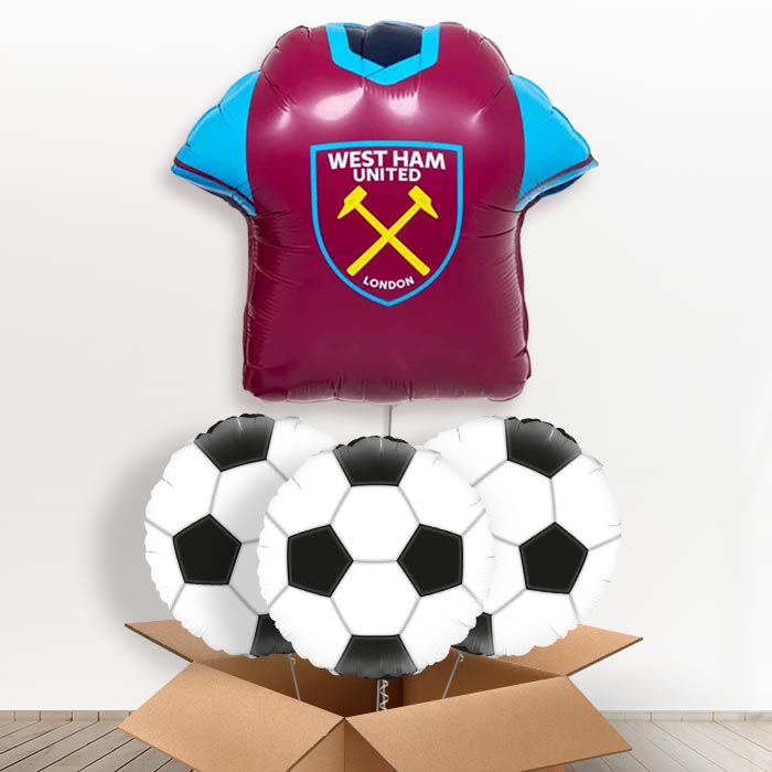 West Ham Football Shirt Helium Balloon in a Box - with 3 Themed Balloons | Party Save Smile
