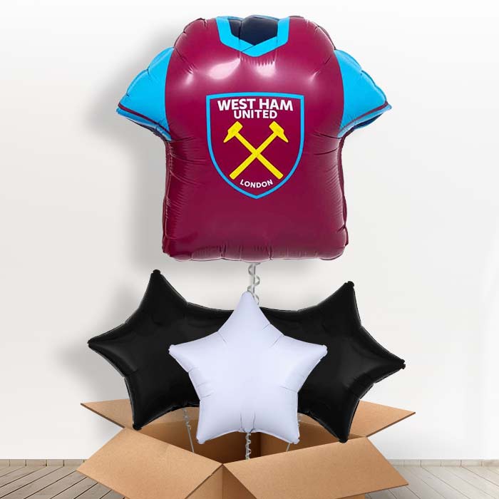 West Ham Football Shirt Helium Balloon in a Box - with 3 Plain Balloons | Party Save Smile