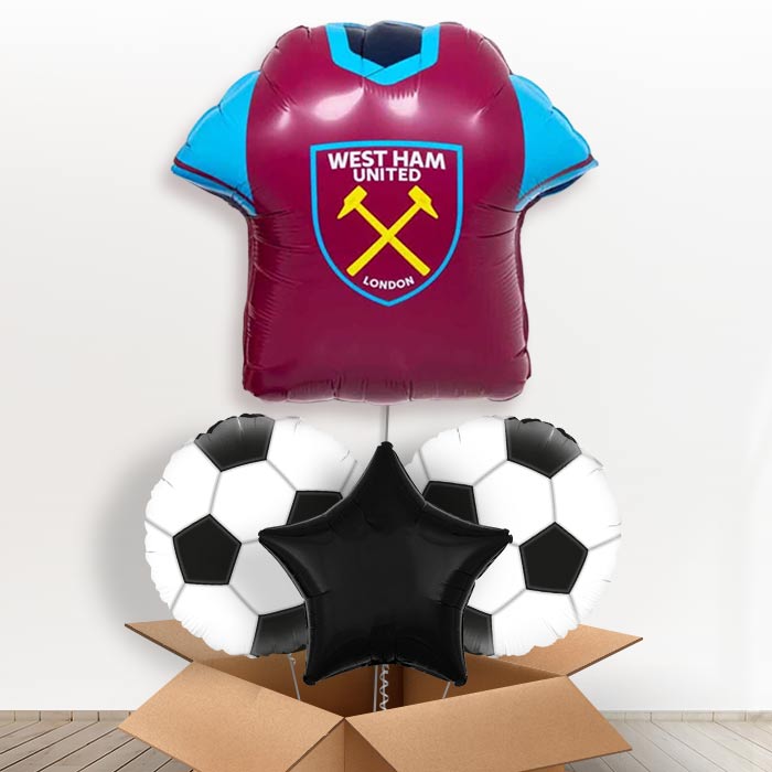 West Ham Football Shirt Helium Balloon in a Box-1 x Giant Balloon and 2 Themed Balloons and 1 Plain Balloon 