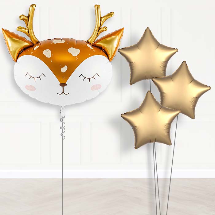 Deer Balloon Bouquet Delivery-Giant Balloon + 3 Plain Balloons | Party Save Smile
