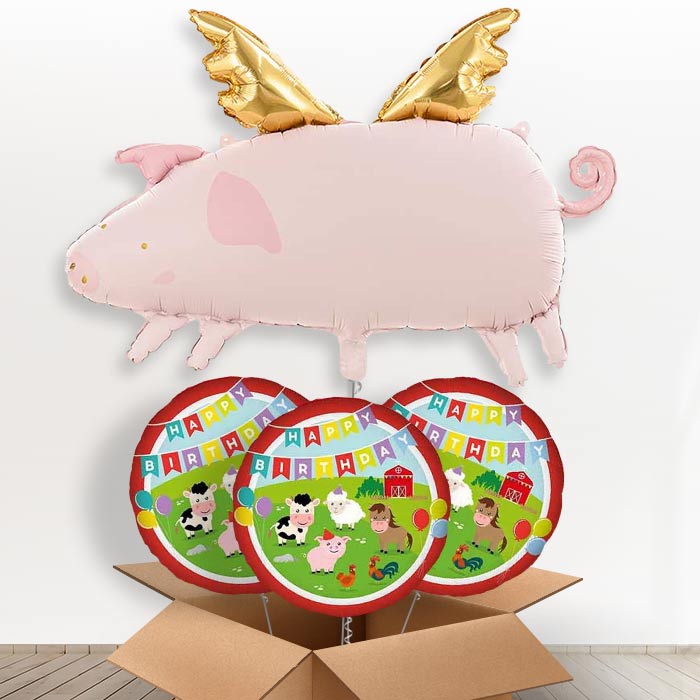 Flying Pig Giant Helium Balloon in a Box-Giant Balloon + 3 Themed Balloons | Party Save Smile