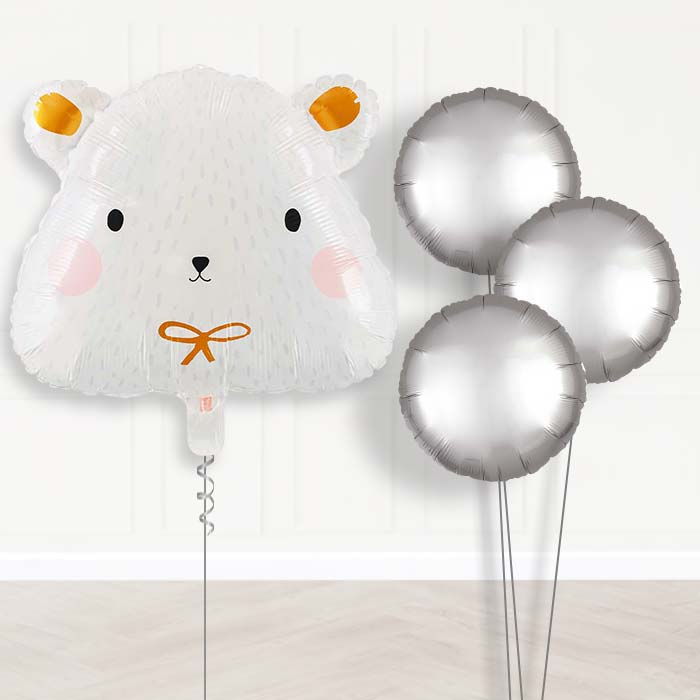 Polar Bear Balloon Bouquet Delivery-Giant Balloon + 3 Plain Balloons | Party Save Smile