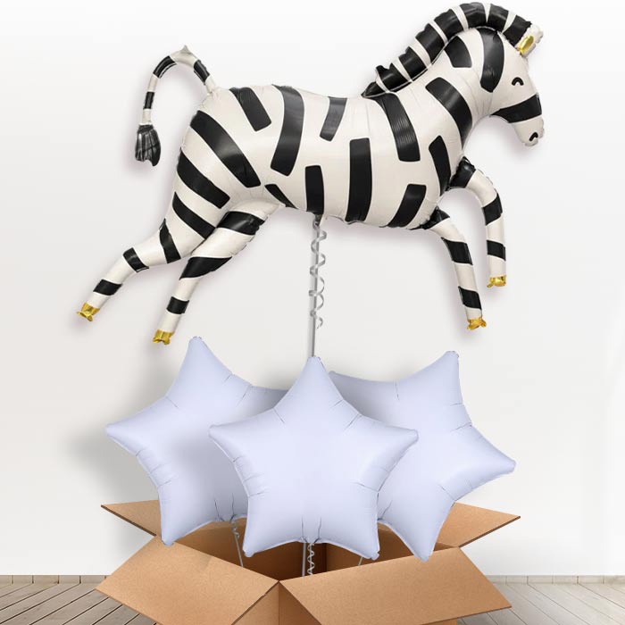 Zebra Shaped Helium Filled Balloon in a Box - with 3 Plain Balloons | Party Save Smile