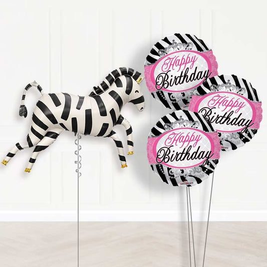 Zebra Shaped Balloon Bouquet Delivery - 1 x Giant Balloon with Themed Bouquet | Party Save Smile