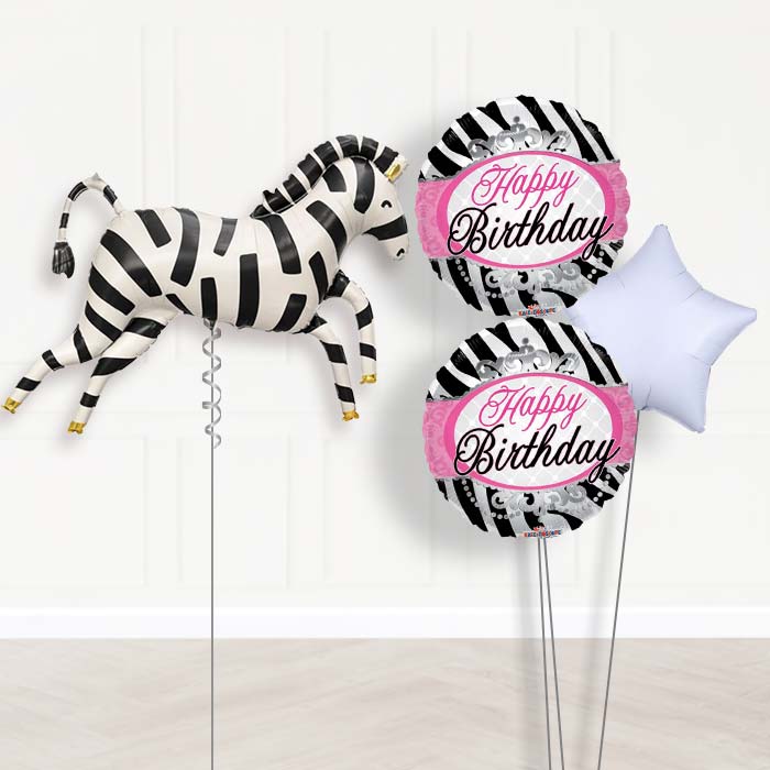 Zebra Shaped Balloon Bouquet Delivery-Giant Balloon + 2 Themed Balloons + 1 Plain Balloon 