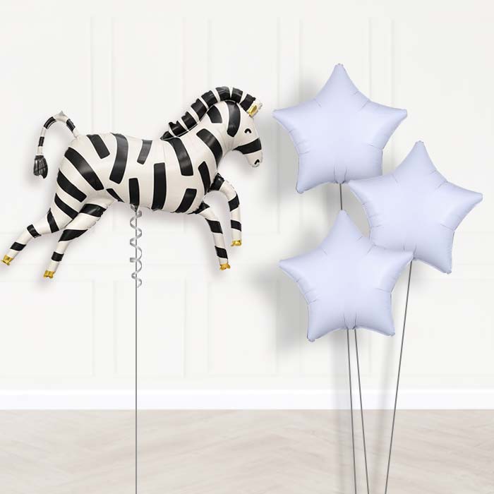 Zebra Shaped Balloon Bouquet Delivery - 1 x Giant Balloon with Plain Bouquet | Party Save Smile