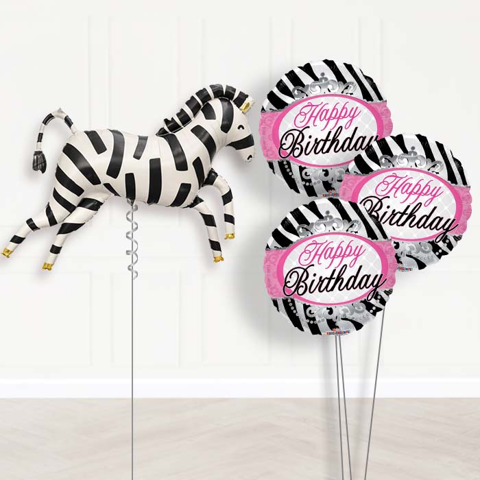 Zebra Shaped Balloon Bouquet Delivery - 1 x Giant Balloon with Themed Bouquet | Party Save Smile