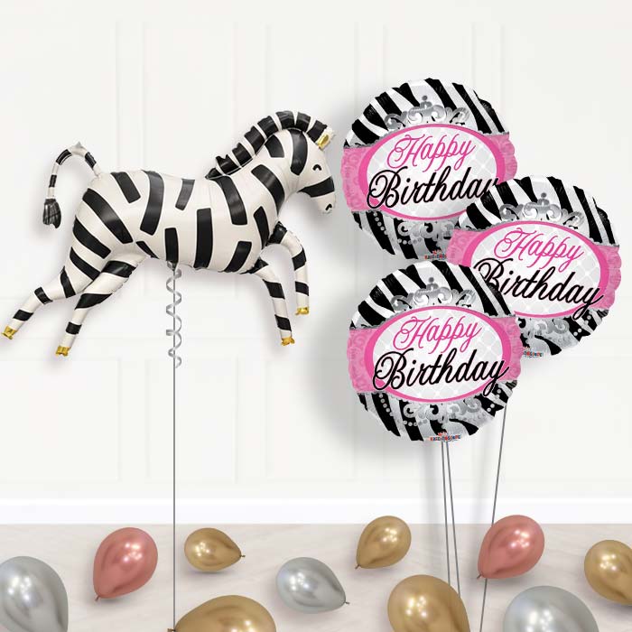 Zebra Shaped Balloon Bouquet Delivery - 1 x Giant Balloon with Themed Bouquet and Latex | Party Save Smile