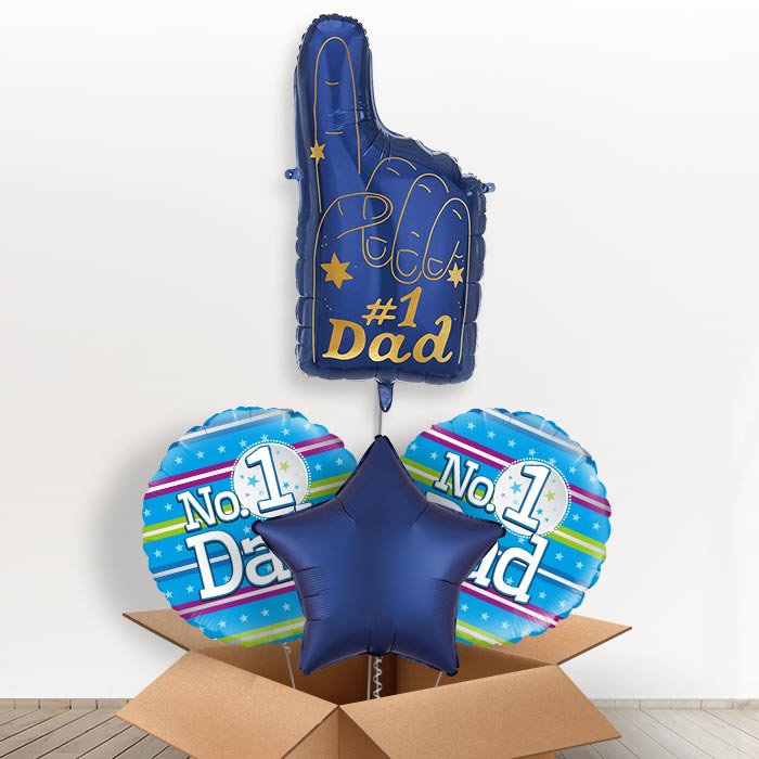Number 1 Dad Giant Helium Balloon in a Box-Giant Balloon + 2 Themed Balloons + 1 Plain Balloon | Party Save Smile