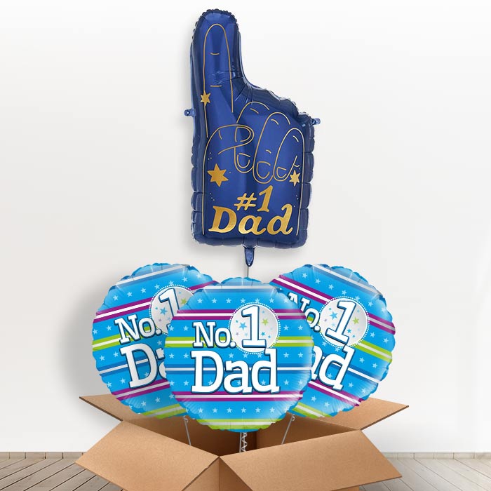 Number 1 Dad Giant Helium Balloon in a Box-Giant Balloon + 3 Themed Balloons | Party Save Smile