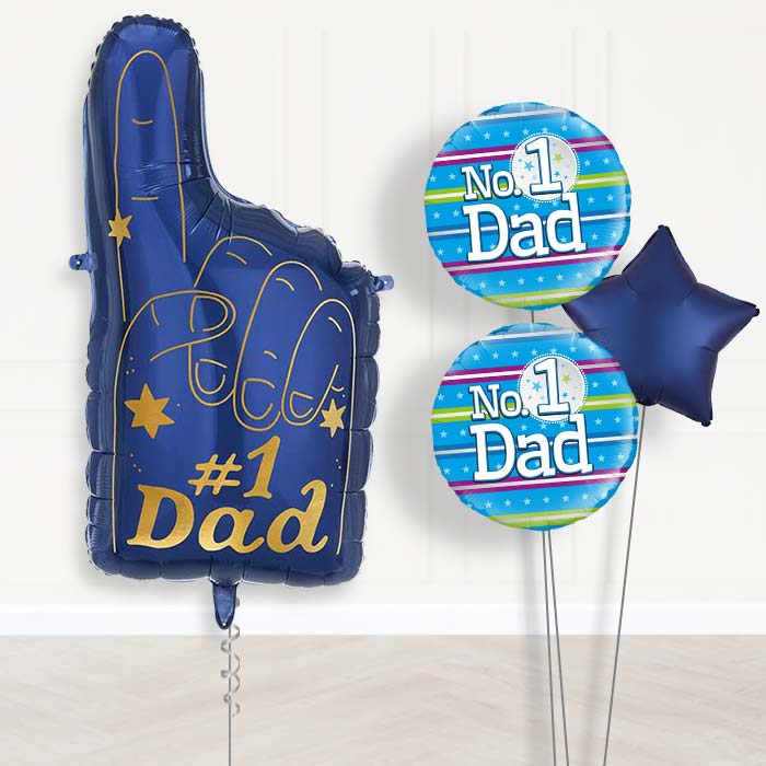 Number 1 Dad Balloon Bouquet Delivery-Giant Balloon + 2 Themed Balloons + 1 Plain Balloon | Party Save Smile