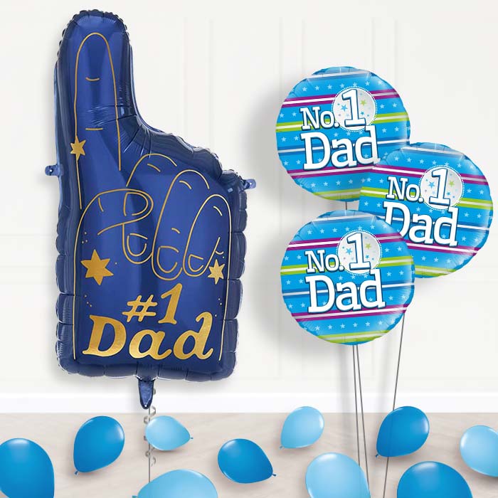 Number 1 Dad Balloon Bouquet Delivery-Giant Balloon + 3 Themed Balloons + Mini Balloons | Party Save Smile