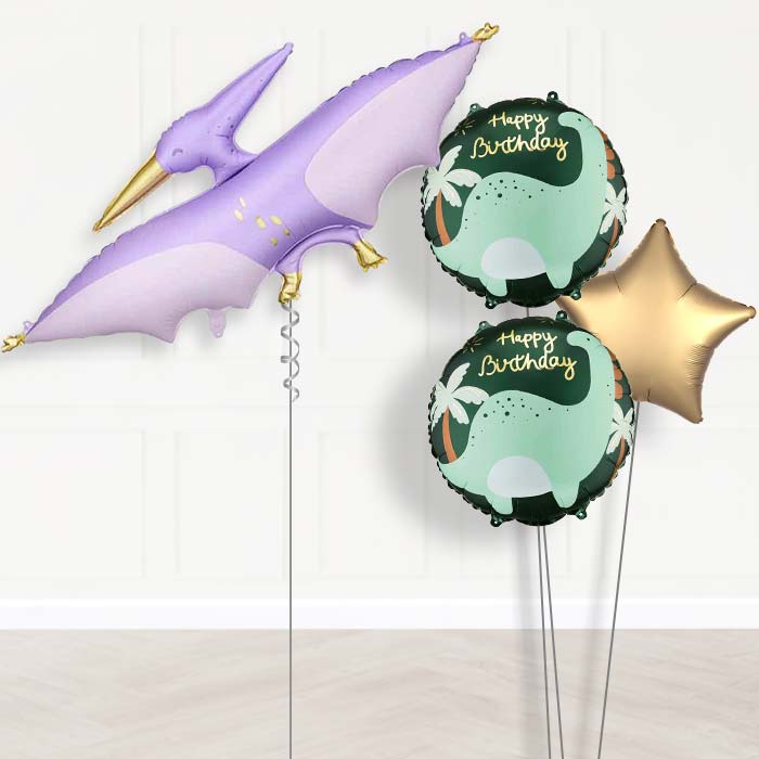 Purple Pterodactyl Balloon Bouquet Delivery-Giant Balloon + 2 Themed Balloons + 1 Plain Balloon | Party Save Smile