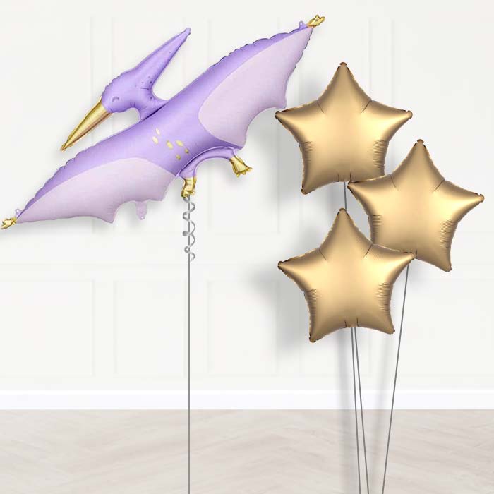 Purple Pterodactyl Balloon Bouquet Delivery-Giant Balloon + 3 Plain Balloons | Party Save Smile