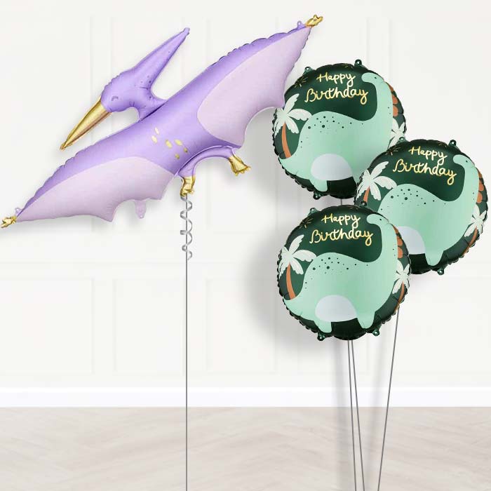 Purple Pterodactyl Balloon Bouquet Delivery-Giant Balloon + 3 Themed Balloons | Party Save Smile