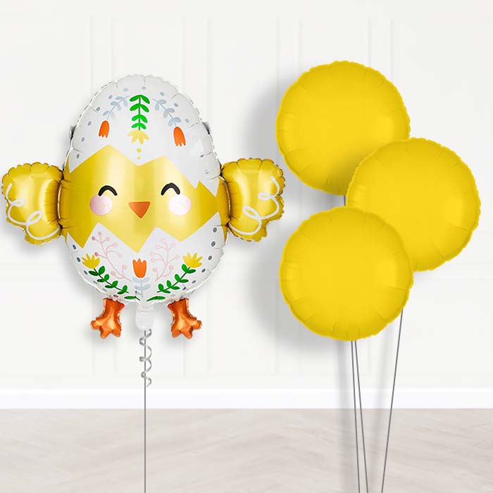 Chick Balloon Bouquet Delivery-Giant Balloon + 3 Plain Balloons | Party Save Smile