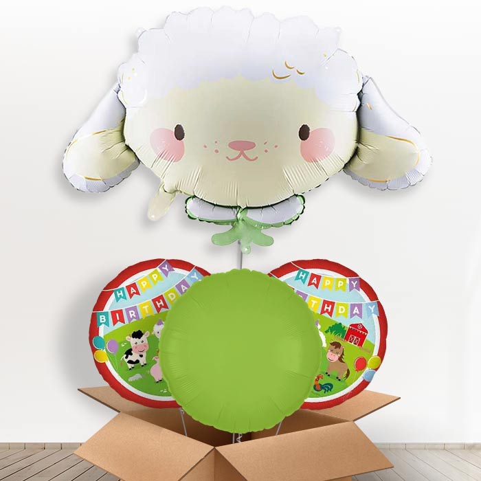 Sheep Giant Helium Balloon in a Box-Giant Balloon + 2 Themed Balloons + 1 Plain Balloon | Party Save Smile