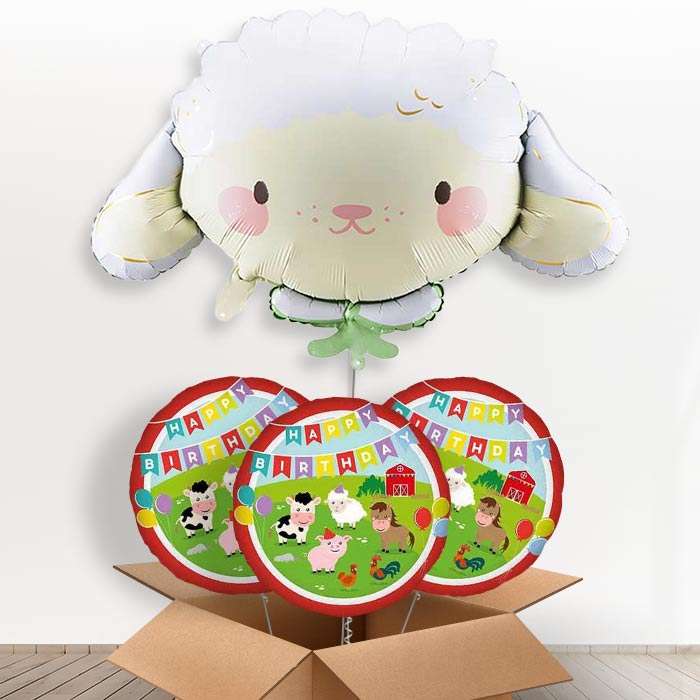 Sheep Giant Helium Balloon in a Box-Giant Balloon + 3 Themed Balloons | Party Save Smile
