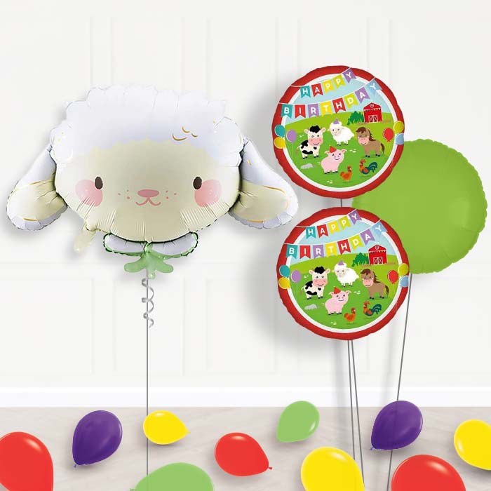 Sheep Balloon Bouquet Delivery-Giant Balloon + 2 Themed Balloons + 1 Plain Balloon + Mini Balloons | Party Save Smile