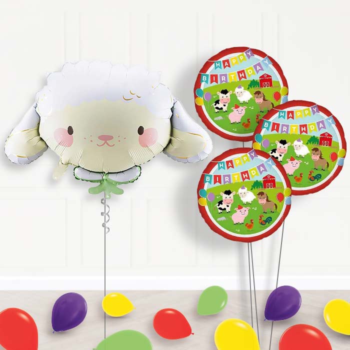 Sheep Balloon Bouquet Delivery-Giant Balloon + 3 Themed Balloons + Mini Balloons | Party Save Smile