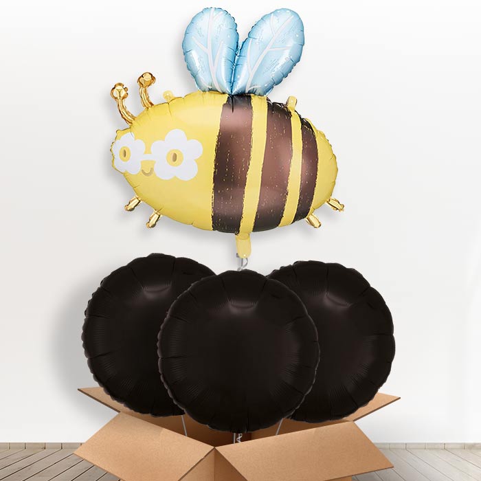 Bumble Bee Giant Helium Balloon in a Box Gift - With 3 Plain Balloons | Party Save Smile