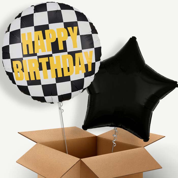 Chequered Flag Happy Birthday Helium Balloon Two | Party Save Smile