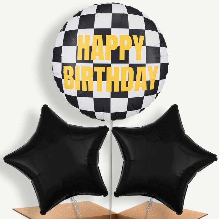 Chequered Flag Happy Birthday Bunch of Balloons (Trio) | Party Save Smile