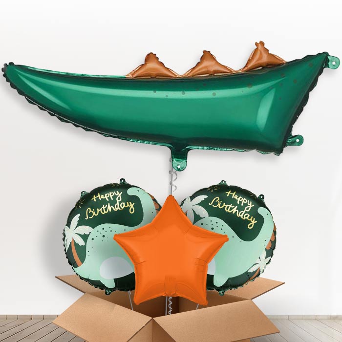 Dinosaur Tail Giant Helium Balloon in a Box-Giant Balloon + 2 Themed Balloons + 1 Plain Balloon | Party Save Smile