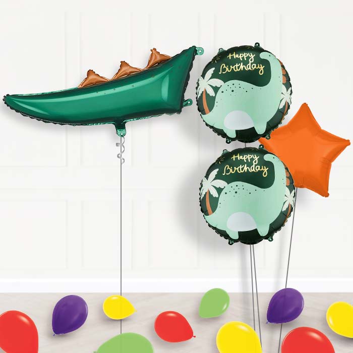 Dinosaur Tail Balloon Bouquet Delivery-Giant Balloon + 2 Themed Balloons + 1 Plain Balloon + Mini Balloons | Party Save Smile