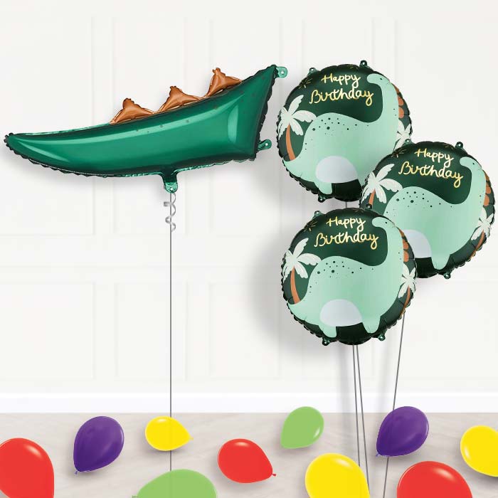 Dinosaur Tail Balloon Bouquet Delivery-Giant Balloon + 3 Themed Balloons + Mini Balloons | Party Save Smile