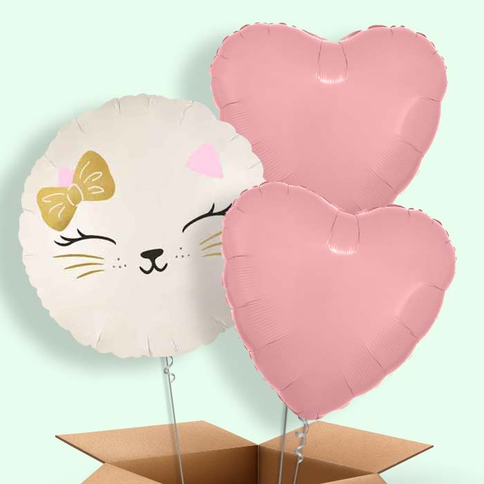 White Cat Helium Balloon in a Box - 3 Balloons | Party Save Smile