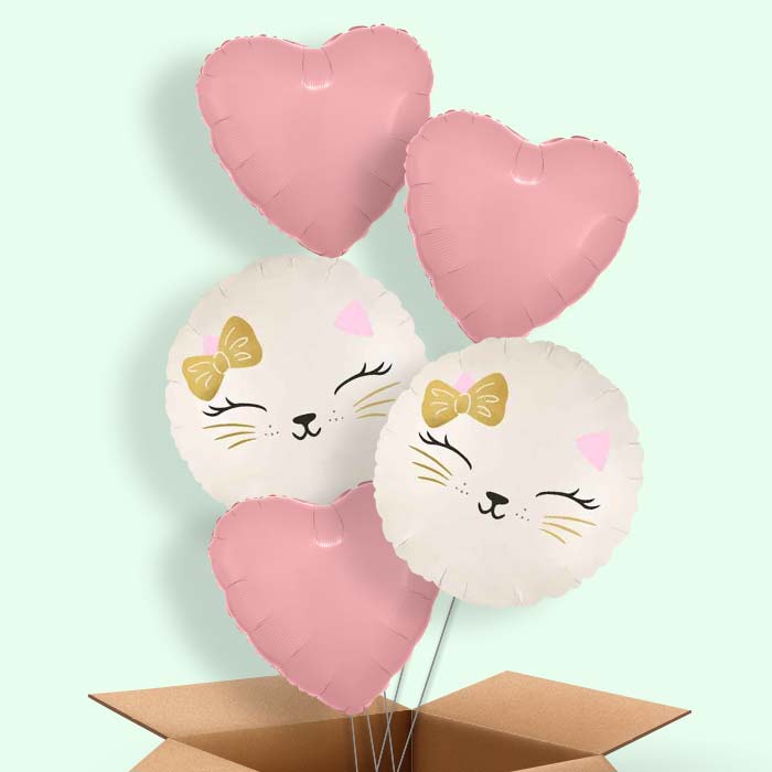 White Cat Helium Balloon in a Box - 5 Balloons | Party Save Smile
