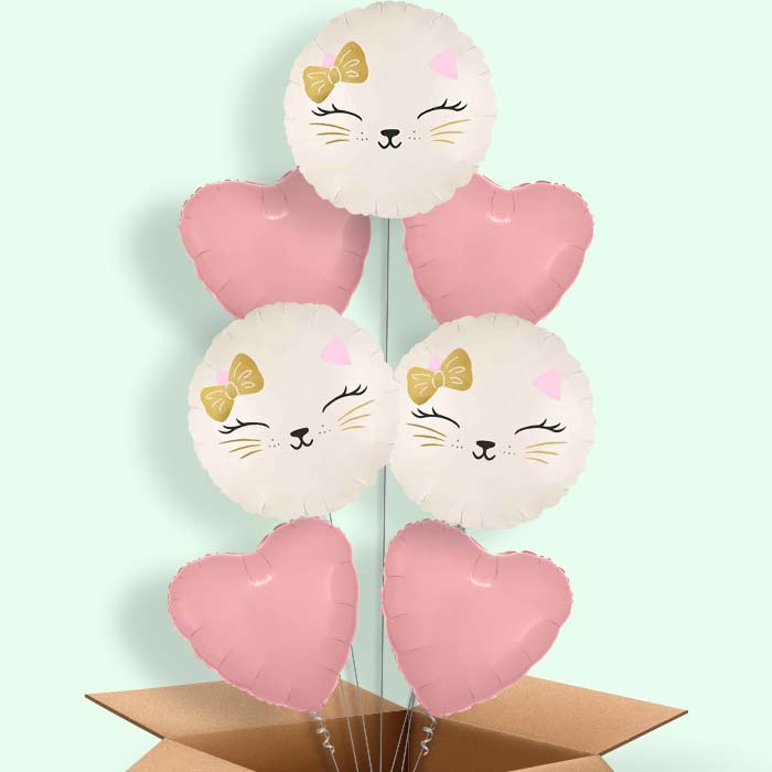 White Cat Helium Balloon in a Box - 7 Balloons | Party Save Smile