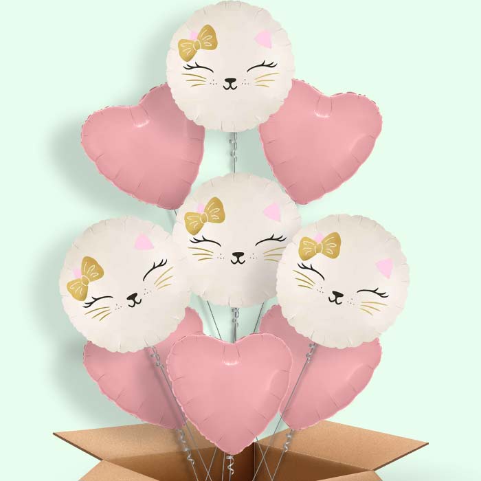 White Cat Helium Balloon in a Box - 9 Balloons | Party Save Smile