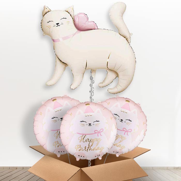 White Kitty Giant Helium Balloon in a Box-Giant Balloon + 3 Themed Balloons | Party Save Smile