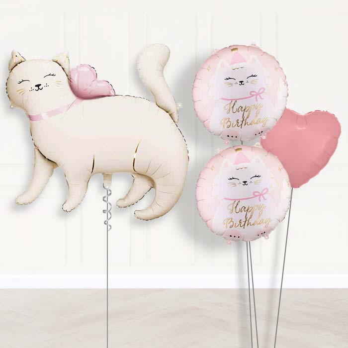 White Kitty Balloon Bouquet Delivery-Giant Balloon + 2 Themed Balloons + 1 Plain Balloon | Party Save Smile