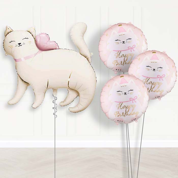 White Kitty Balloon Bouquet Delivery-Giant Balloon + 3 Themed Balloons | Party Save Smile
