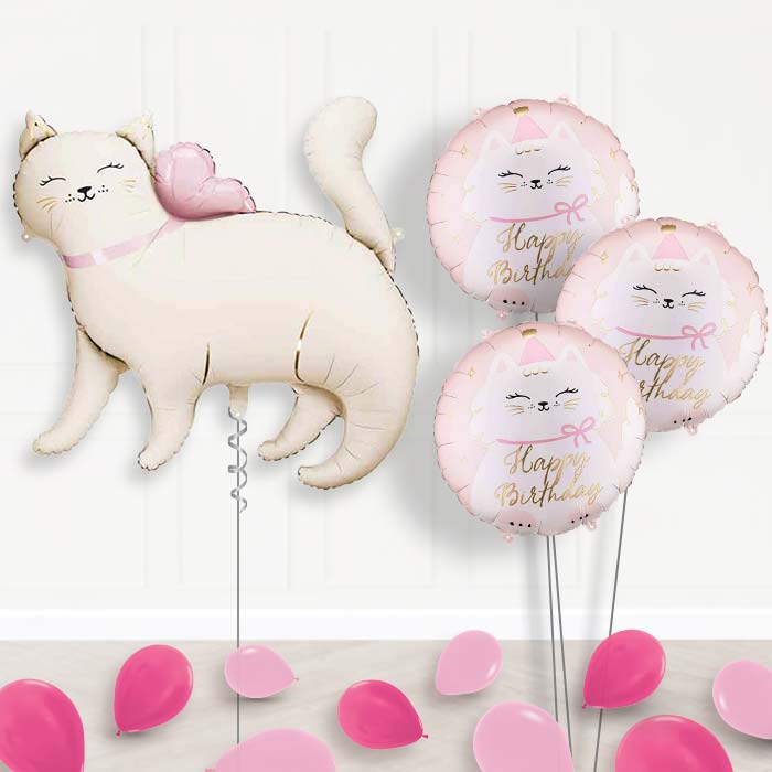 White Kitty Balloon Bouquet Delivery-Giant Balloon + 3 Themed Balloons + Mini Balloons | Party Save Smile