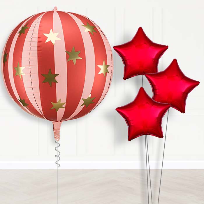 Red Starry Circus Globe Balloon Bouquet Delivery-Giant Balloon + 3 Plain Balloons | Party Save Smile
