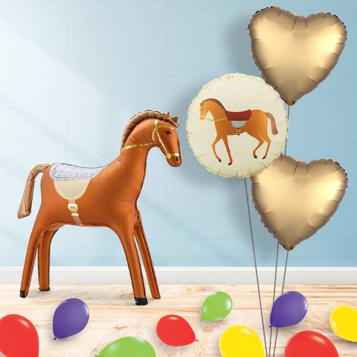 Inflated Brown Horse Balloon in a Box-Package | Party Save Smile