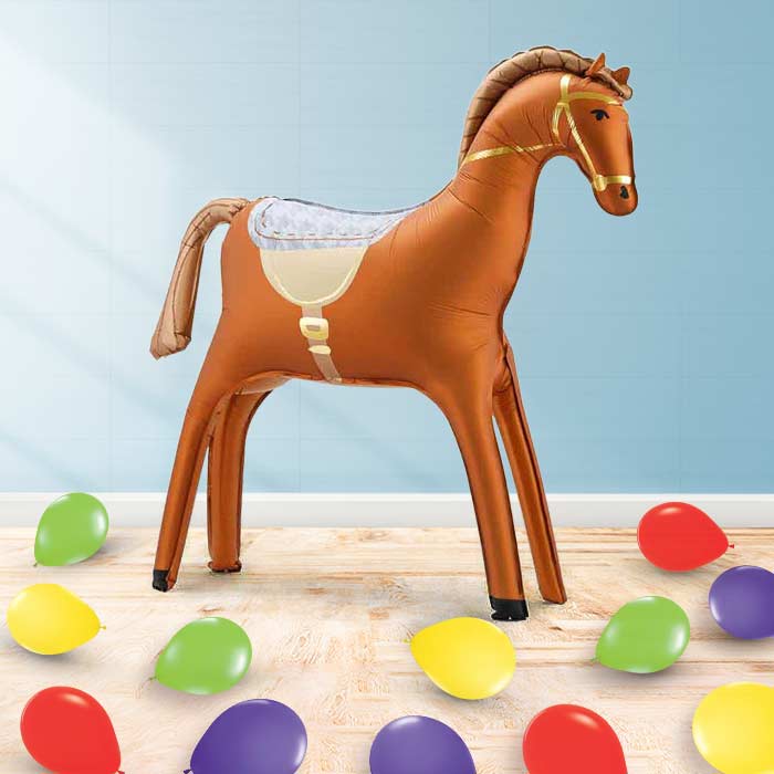 Inflated Brown Horse Balloon in a Box-Air Filled Balloon and Latex | Party Save Smile