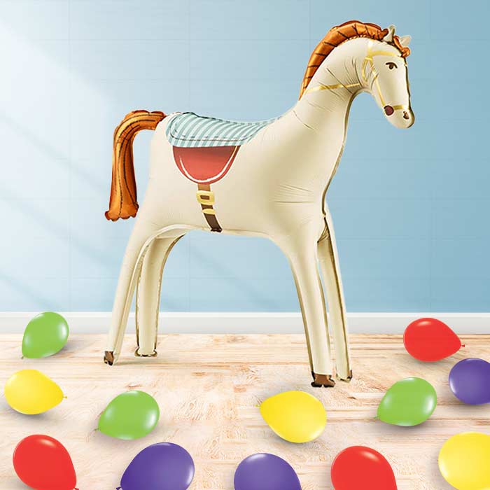Inflated White Horse Balloon in a Box-Air Filled Balloon and Latex | Party Save Smile