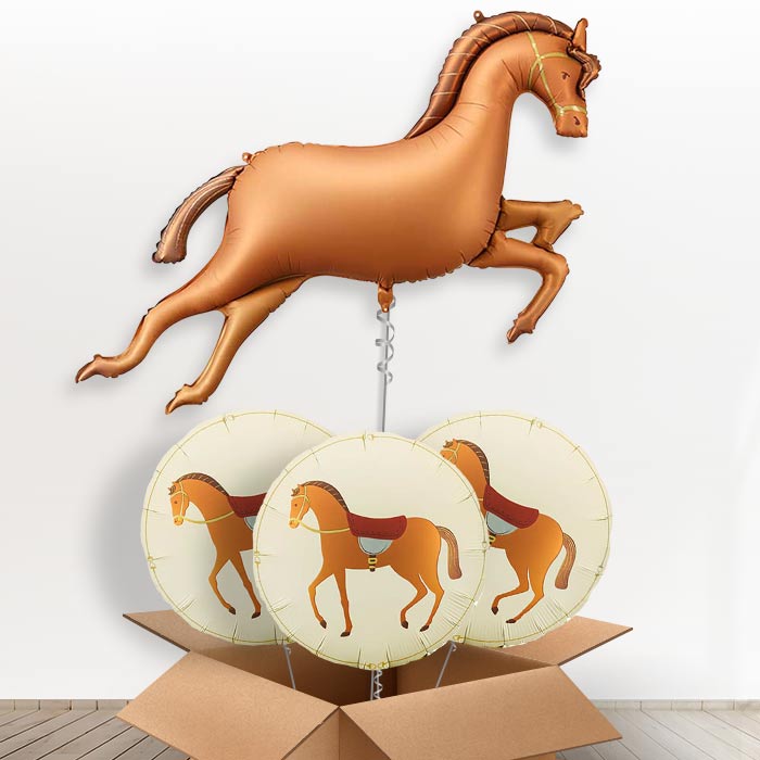 Bronze Brown Horse Giant Helium Balloon in a Box-Giant Balloon + 3 Themed Balloons | Party Save Smile