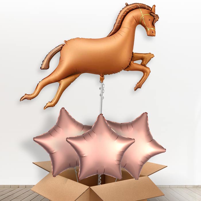 Bronze Brown Horse Giant Helium Balloon in a Box-Giant Balloon + 3 Plain Balloons | Party Save Smile