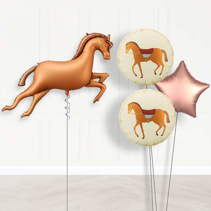 Bronze Brown Horse Balloon Bouquet Delivery-Giant Balloon + 2 Themed Balloons + 1 Plain Balloon | Party Save Smile