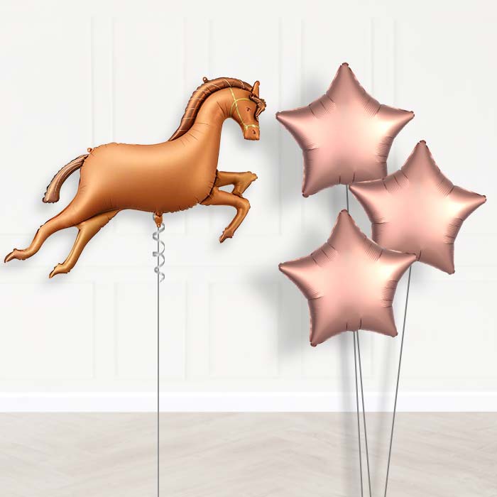 Bronze Brown Horse Balloon Bouquet Delivery-Giant Balloon + 3 Plain Balloons | Party Save Smile