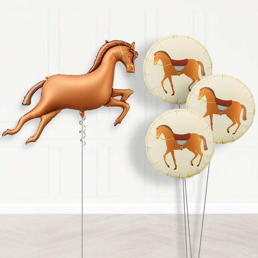 Bronze Brown Horse Balloon Bouquet Delivery-Giant Balloon + 3 Themed Balloons | Party Save Smile